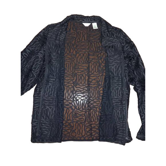LAURA ASHLEY Black Jacket Top Semi Sheer Abstract Zip Up Blouse 1X Texture - Picture 7 of 14